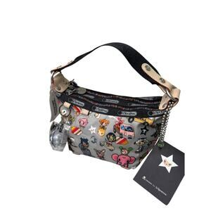 Tokidoki LeSportsac Bambino Bag Retired Print Gray Characters Qee Charm HTF NWT